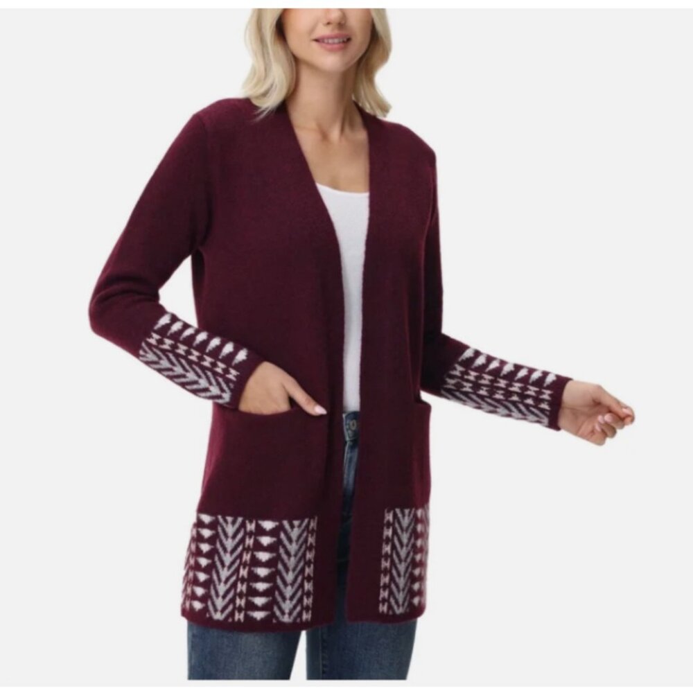 FRYE Women's Patterned Cardigan Dark Red M